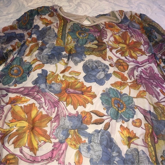 ELENA Baldi 100% Silk Outer Floral Bell Sleeve Short Dress Sz Small - Picture 2 of 10